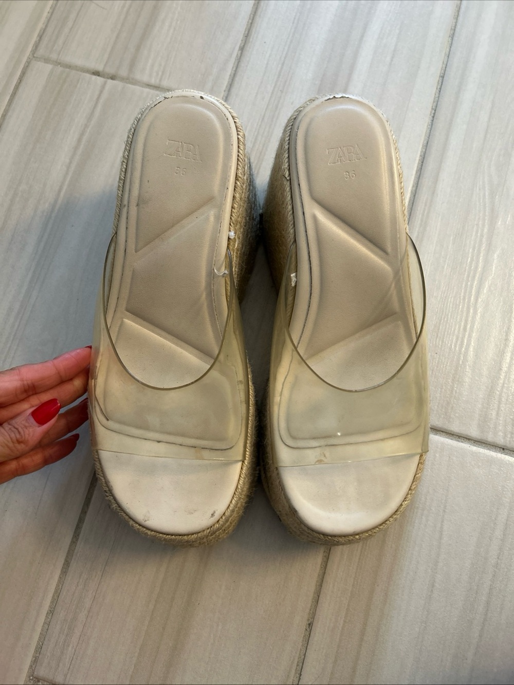 Zara Beige Espadrille Wedges with Clear PVC Strap